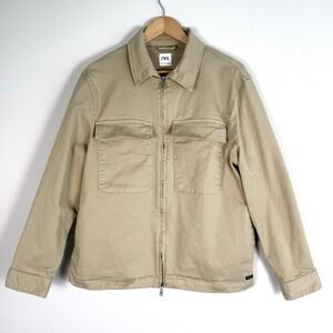 Zara Canvas Utility Jacket Mens XL Outdoor Casual Rustic Chore Coat Khaki Travel